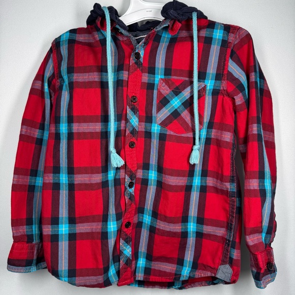 Lucky Brand Other - ❤️3/$30 Lucky Brand Boys Hooded(removable) Plaid Shirt Shacket Red/Blue Size 5/6